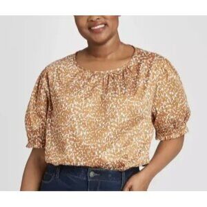 Ava & Viv Cotton Poplin Top Plus Size 2X Short Sleeve Lightweight Loose Fit